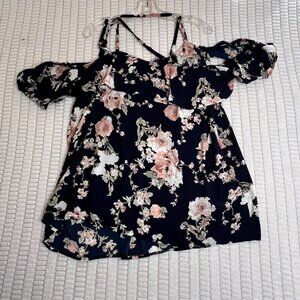 Floral Cold-Shoulder Strappy Navy Blouse Womens Size 2 By Torrid new with tags